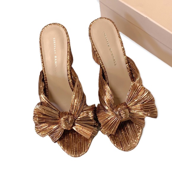 Loeffler Randall Penny Knot Rose Gold Crinkle Lame' Mule Sandal Slide Open Toe - Picture 13 of 16